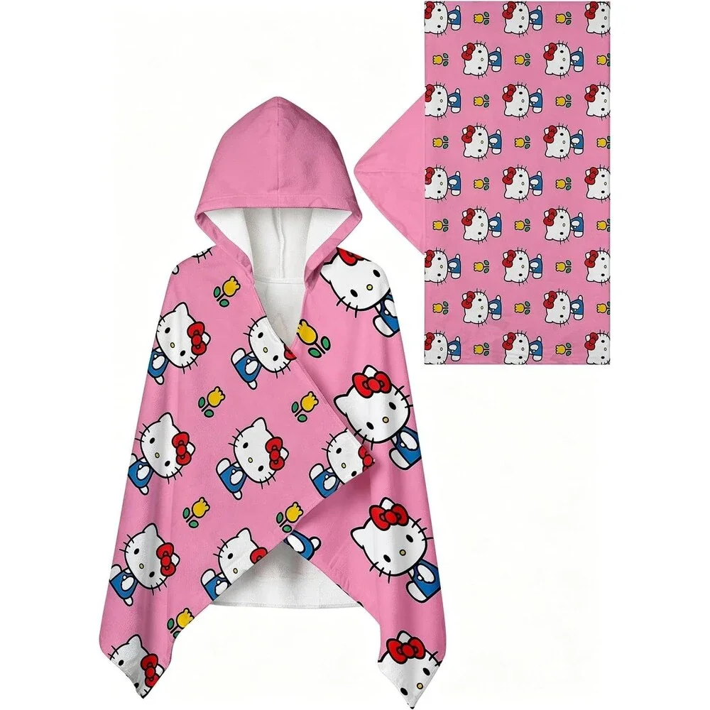 Hello Kitty Hooded Towel Wrap Soft Cotton Terry Bath Beach Pool Kids 28x55